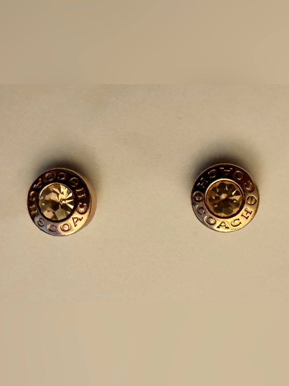 Coach Rose Gold Open Circle Stone Stud Earrings